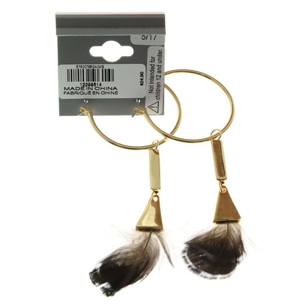 Express Feather Dangle-Earrings Gold/Brown NWT - Picture 3 of 4